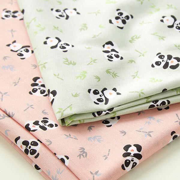 Katoenen stof Cretonne knuffelige panda – groen,  image number 5