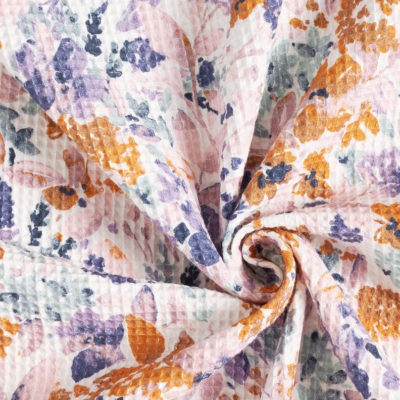 Wafelpiqué Aquarel bloemen | Poppy Fabrics – wit/lavendel, image number 3