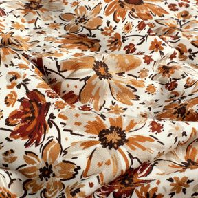 French Terry Sommersweat getekende bloemen digitale print &ndash; wit/terracotta, 