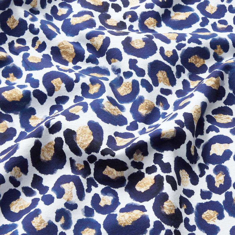 Katoenjersey Luipaard met gouden vlekken | Glitzerpüppi – wit/indigo,  image number 2
