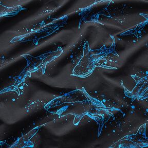 Katoenjersey Haaien | Glitzerpüppi – zwart/licht turkoois, 