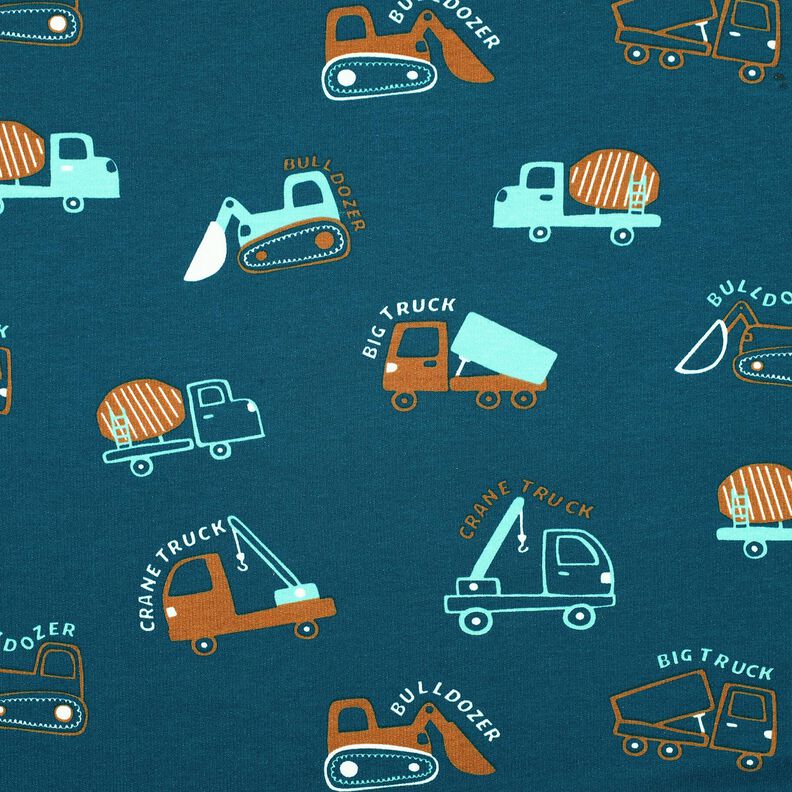 Sweatshirt geruwd Bouwvoertuigen | Poppy Fabrics – oceaanblauw/eucalyptus,  image number 1