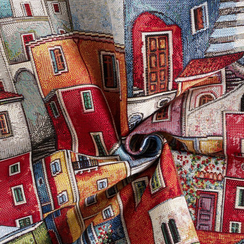 Decostof Gobelin kleurrijk stadje – karmijnrood/blauw,  image number 3