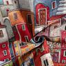 Decostof Gobelin kleurrijk stadje – karmijnrood/blauw,  thumbnail number 3