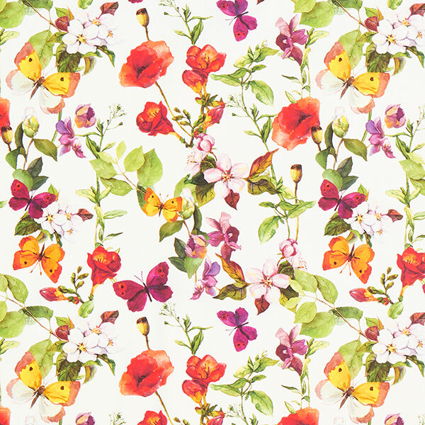 Outdoorstof Canvas Bloesems en vlinders – wit/lila,  image number 1