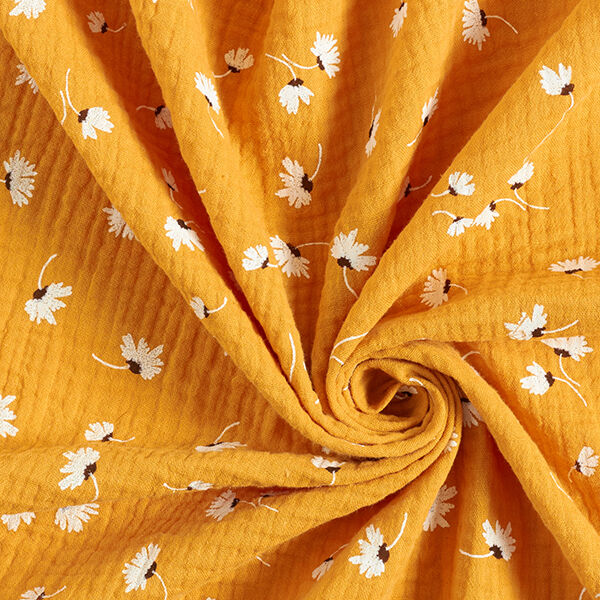 Katoenen mousseline margrieten – currygeel, image number 3