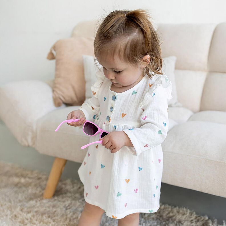 Mousseline/dubbel gehaakte stoffen kleurrijke harten Digitaal printen – wit,  image number 5