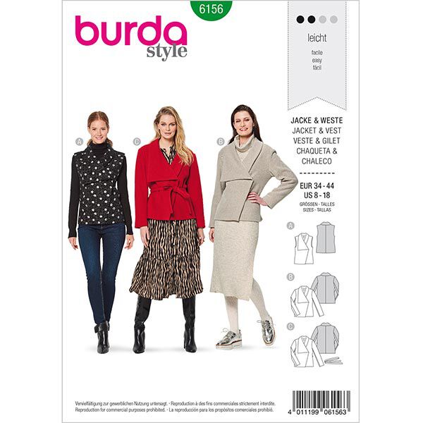 Jas | Vest , Burda 6156 | 34-44, image number 1