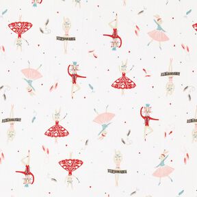 Katoenen stof Cretonne dansende dieren – wit/rood, 