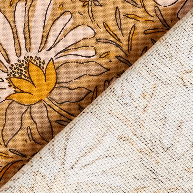 Decostof Half panama Grote bloemen – donkerbeige/currygeel,  image number 4