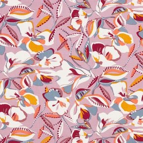 Viscosestof grafische bloemen en bladeren – ecru/donker oudroze, 