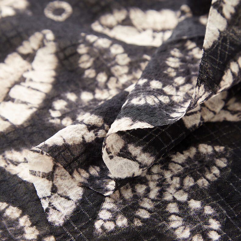Crêpe chiffon bladprint – zwart/beige, image number 3