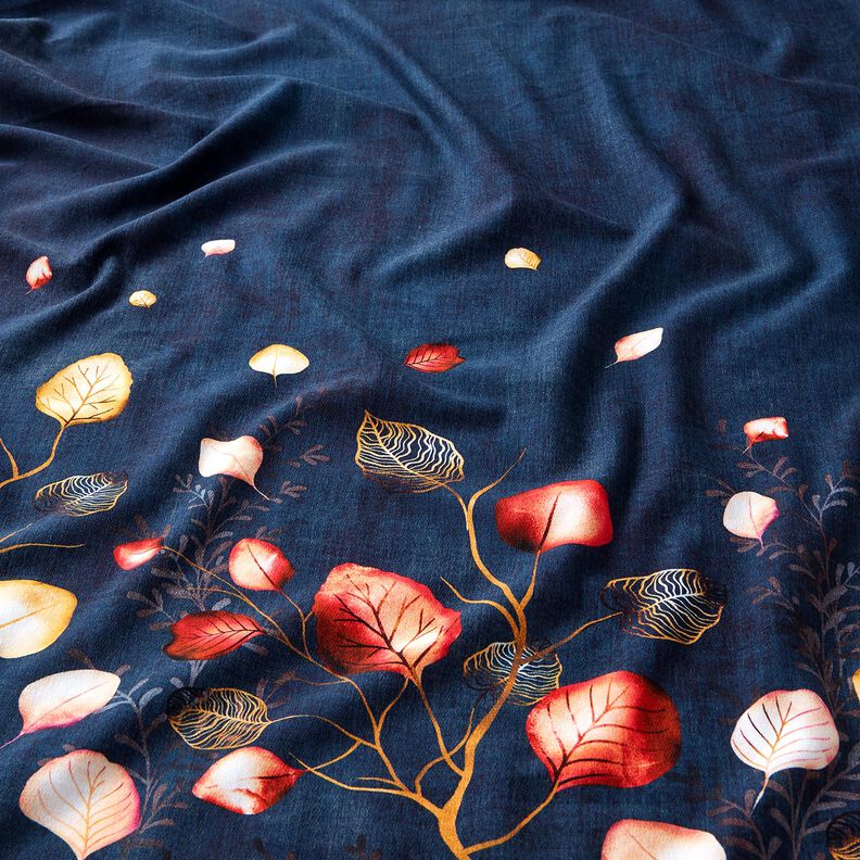 French Terry Borduurstof Herfstbladeren | Glitzerpüppi – marineblauw/perzik sinaasappel,  image number 2