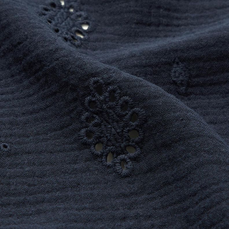 Mousseline/dubbel gehaakte stoffen Los borduursel Ruit – marineblauw,  image number 2