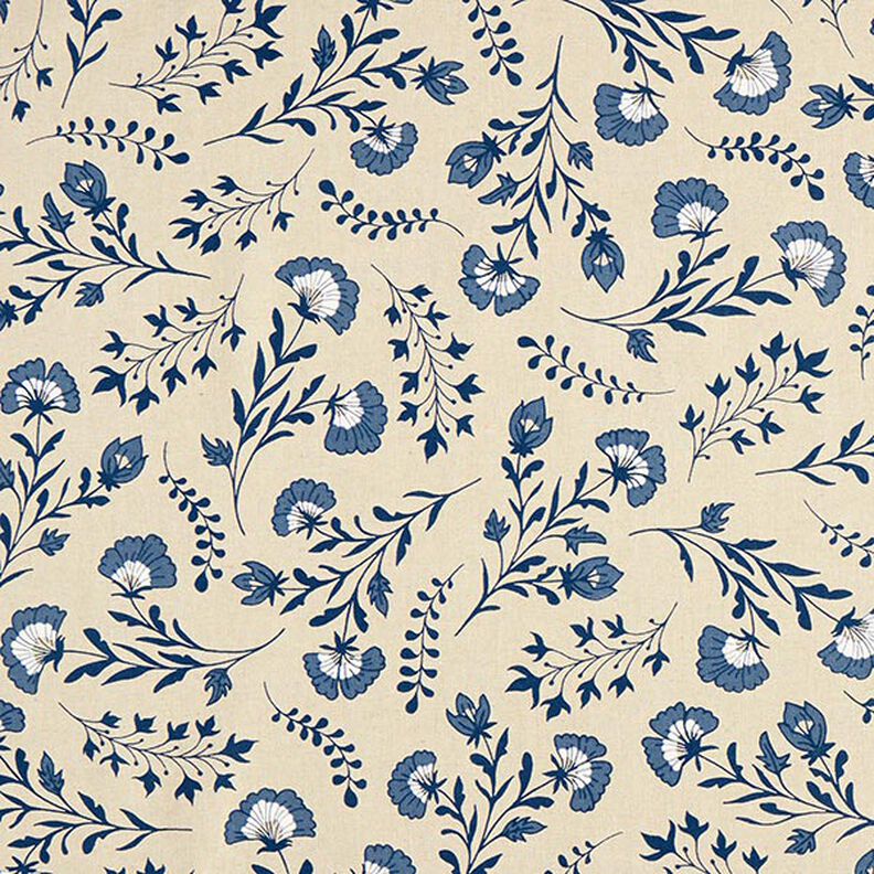 Decostof Half panama Bloemetjes – natuur/oceaanblauw, image number 1