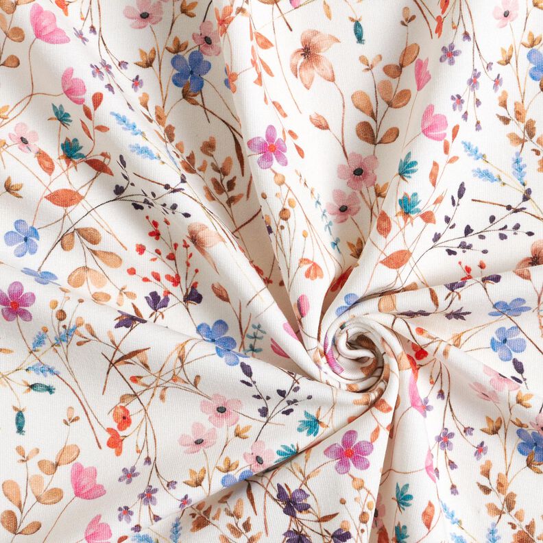 GOTS French Terry sommersweat Zee van gedroogde bloemen Digitaal printen – ivoor, image number 3