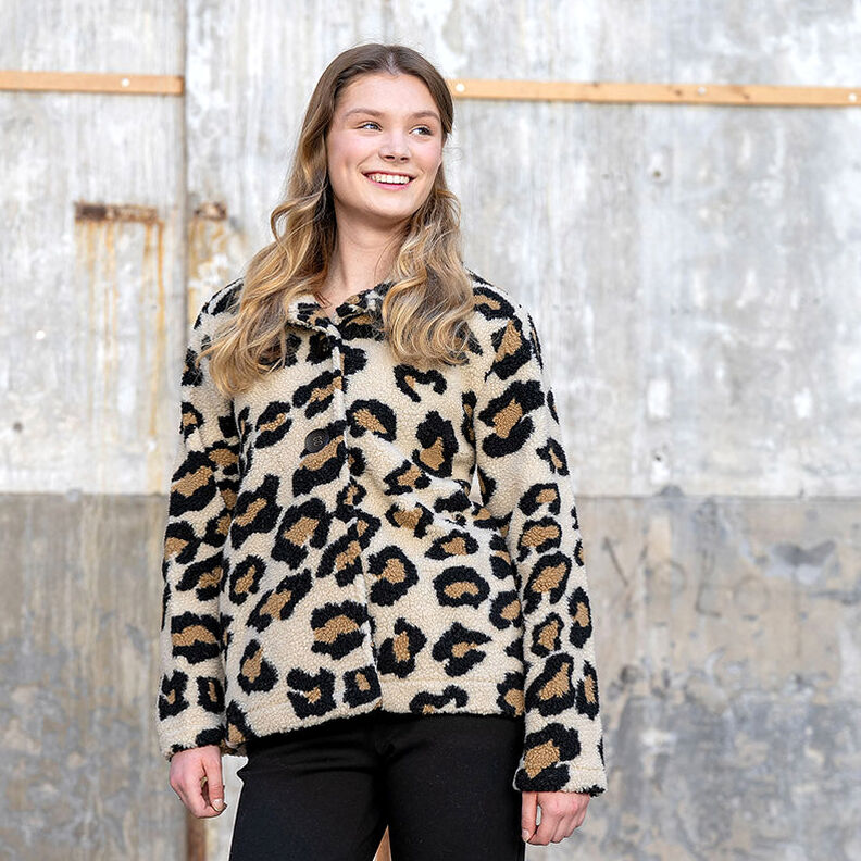 Sherpa teddybeer met luipaardprint – amandel/zwart,  image number 5
