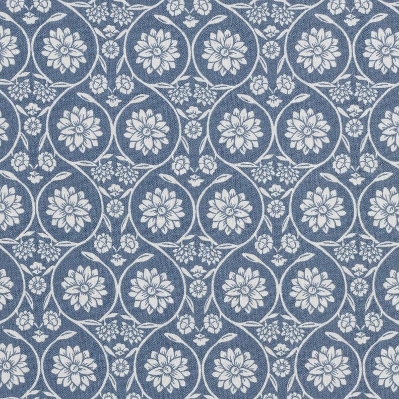 Katoenen stof Cretonne Bloemen en ranken – blauwgrijs/wit,  image number 1