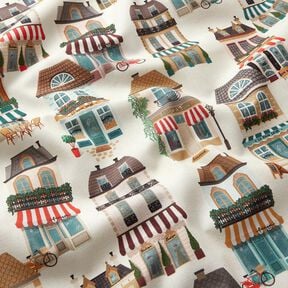 Decostof Half panama nostalgische huizen – ecru/beige, 