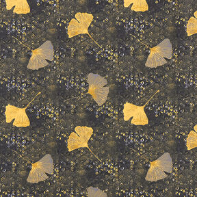Katoenen stof cretonne Ginkgo – mosterd, 