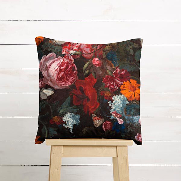 Decoratiefluweel digitale print romantische bloemen – donkergroen,  image number 4