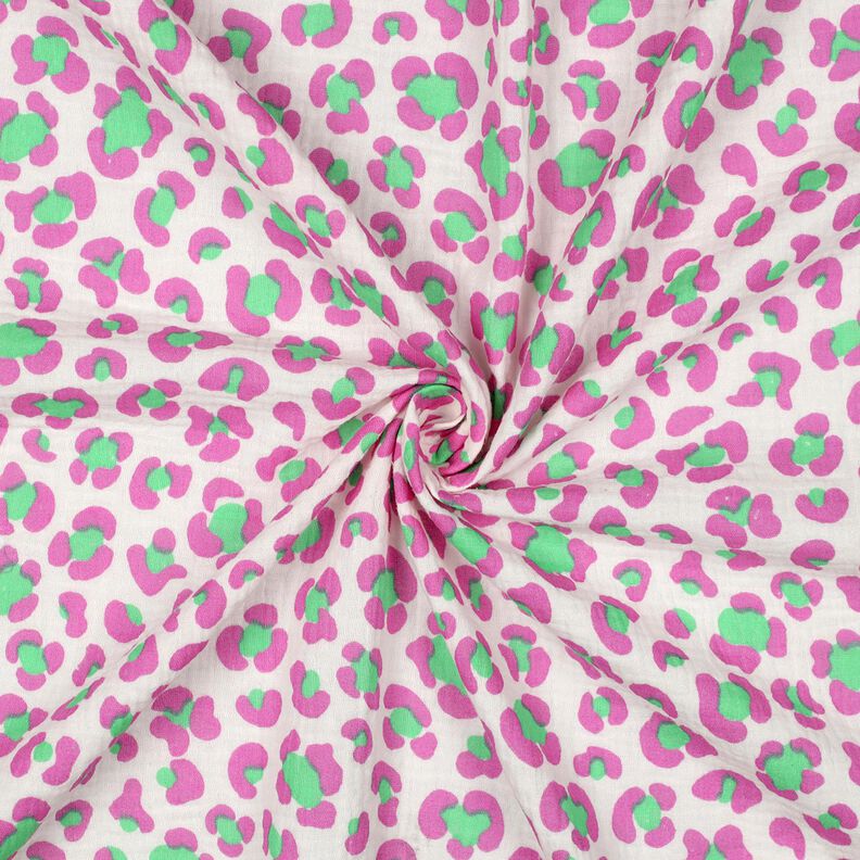 Mousseline/dubbel gehaakte stoffen kleurrijke luipaardprint | Poppy Fabrics – ivoor/lichtgroen, image number 3