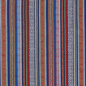 Decostof Jacquard abstracte strepen – marineblauw/karmijnrood, 