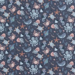Katoenjersey schattige zeedieren Digitaal printen | Poppy Fabrics – nachtblauw, 