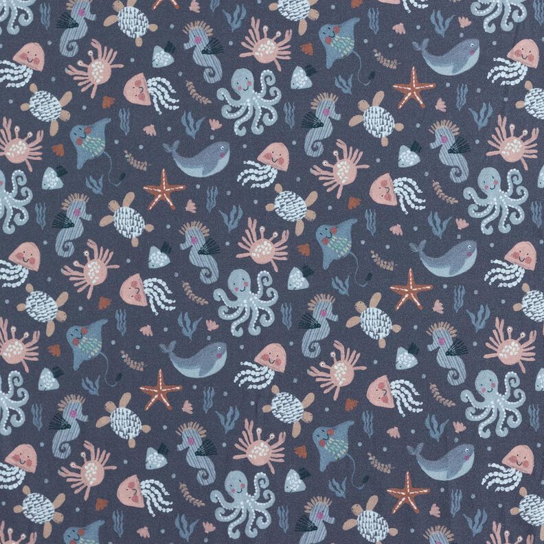 Katoenjersey schattige zeedieren Digitaal printen | Poppy Fabrics – nachtblauw,  image number 1