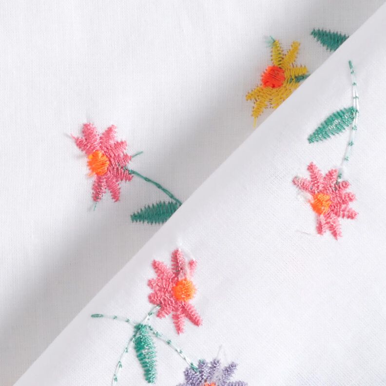 Fijne katoenen batist opgestikte bloemen | Poppy Fabrics – wit/neon oranje,  image number 4