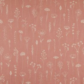 Decostof Half panama Delicate bloemen – oudroze, 