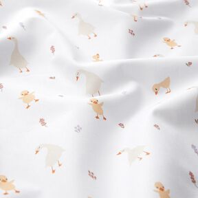 GOTS Katoenpopeline schattige ganzen en kuikens | Poppy Fabrics – wit, 