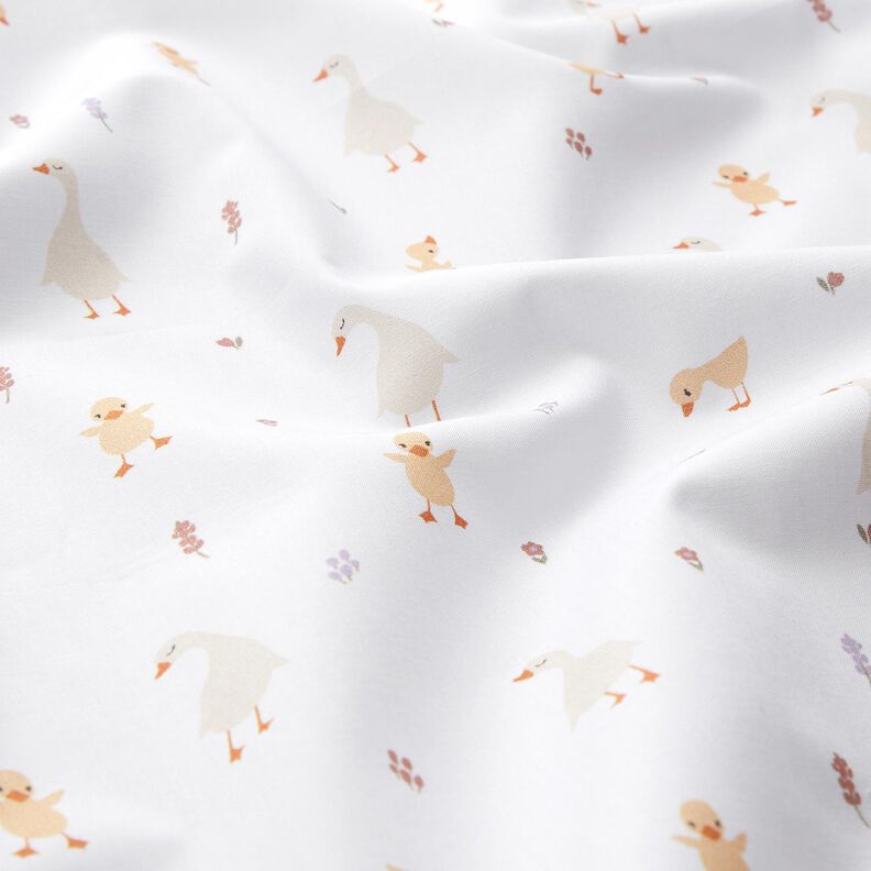 GOTS Katoenpopeline schattige ganzen en kuikens | Poppy Fabrics – wit,  image number 2