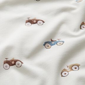 GOTS Katoenjersey Retro speelgoedauto's Digitaal printen – ivoor, 