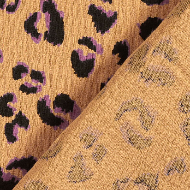 Mousseline/dubbel gehaakte stoffen Luipaard – oud goud/roodlila, image number 4