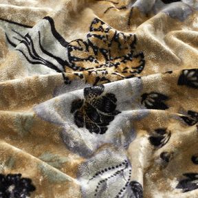 Pannefluweel antieke bloemen – blauwgrijs/zwart, 