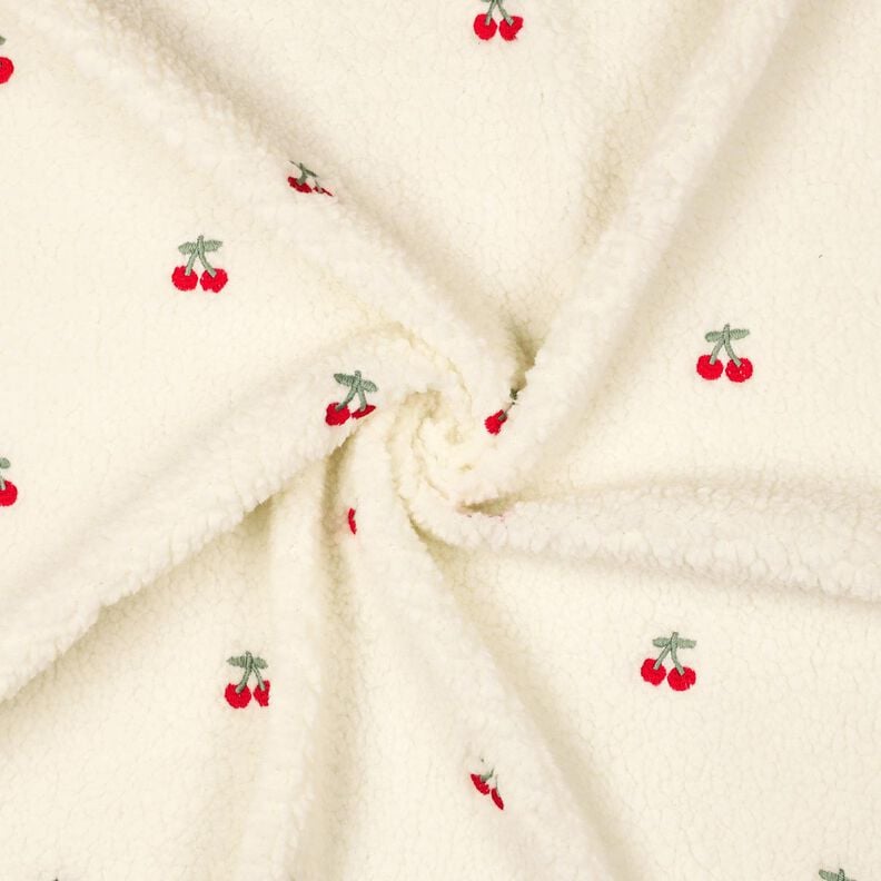 Teddy pluche geborduurde kersen | Poppy Fabrics – ivoor/chili,  image number 3
