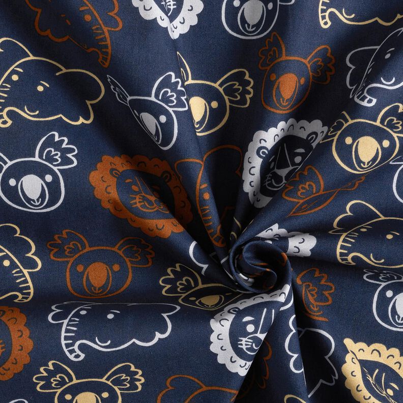 Katoenpopeline Dierengezichten | Poppy Fabrics – blauwgrijs,  image number 3