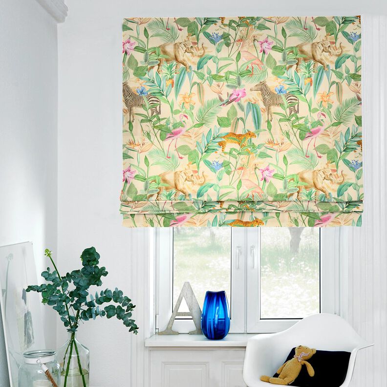Decostof Half panama Jungledieren – beige/groen, image number 7