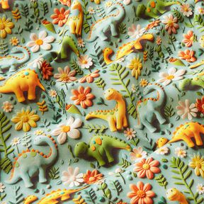 Katoenpopeline Kneedbare dinosaurussen Digitaal printen – riet, 