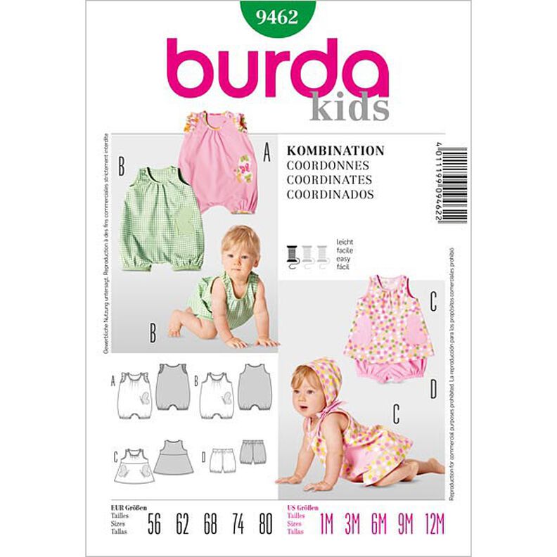 Baby-overall / jurk / broekje, Burda 9462,  image number 1