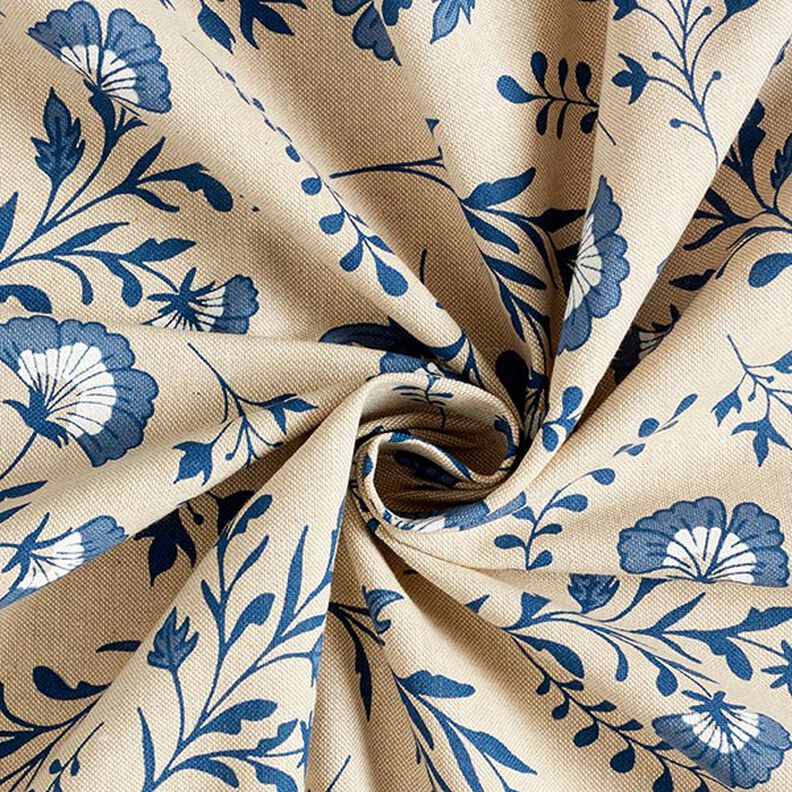 Decostof Half panama Bloemetjes – natuur/oceaanblauw, image number 3