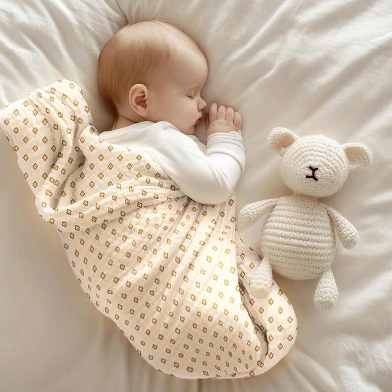 GOTS Mousseline/dubbel gehaakte stoffen Boho ruitpatroon  | Poppy Fabrics – creme/kaneel,  image number 5