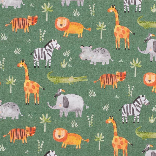 Katoenpopeline Jungledieren Digitaal printen – donkergroen, image number 1