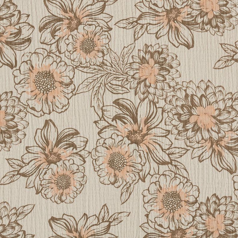 Mousseline/dubbel gehaakte stoffen Zomerbloemen – licht taupe/middelbruin, image number 1