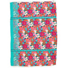 Viscose Voile groot bloemenrandontwerp Panel – petroleum, 