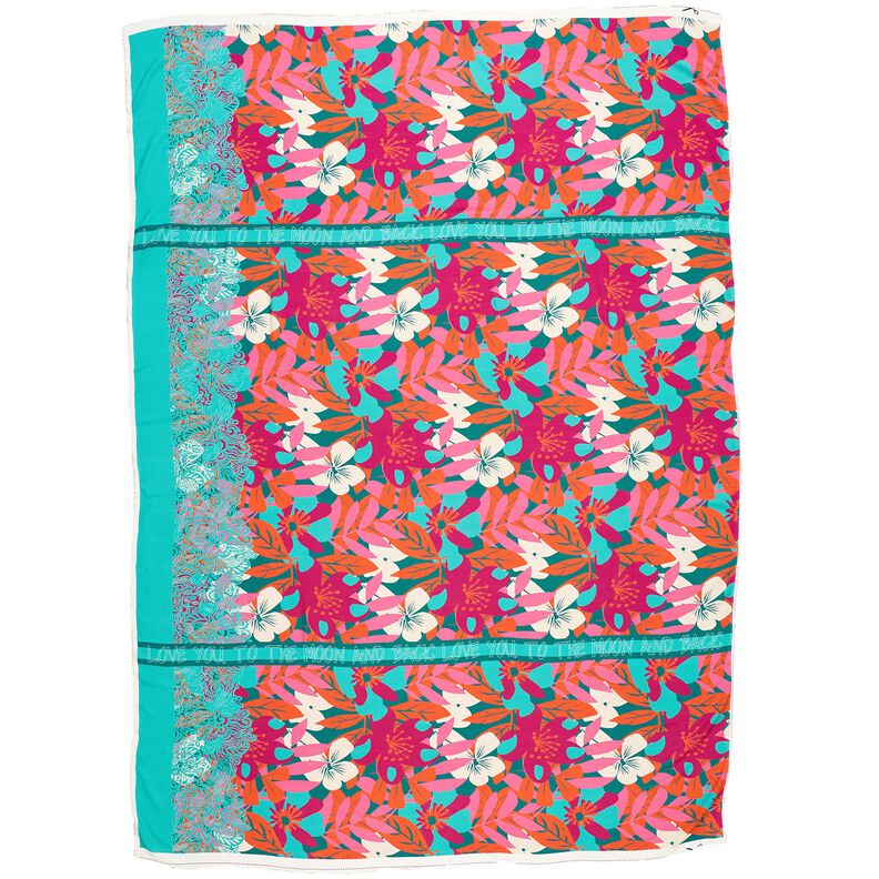 Viscose Voile groot bloemenrandontwerp Panel – petroleum, image number 1