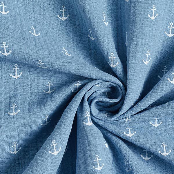 Mousseline/dubbel gehaakt stoffen anker – duifblauw/wit, image number 3