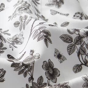 Viscosestof Bloemen en vlinders – wit/zwart, 