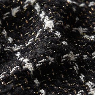 Losse wolmix weefsel ruiten & gouddraden – zwart/wit, 